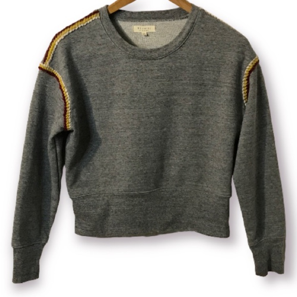 MILE(S) BY MADEWELL GREY CROPPED SWEATER WITH DECORATIVE KNIT ON SHOULDERS - Picture 7 of 7